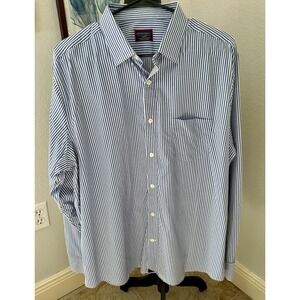 UNTUCKIT Shirt Mens 2XL Blue Stripe Long Sleeve Relaxed Fit Wrinkle Free